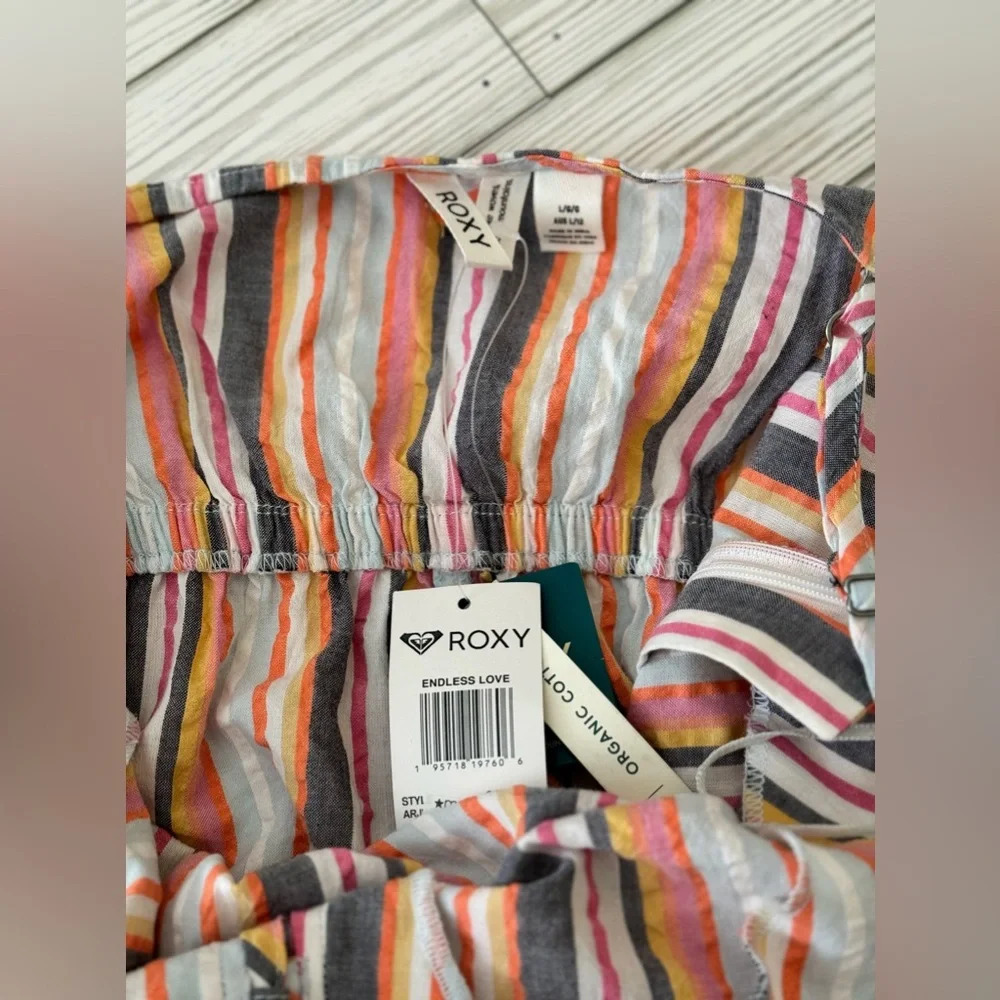 NWT | ROXY | Endless Love Stripe Cotton Seersucker Romper - Size L - Picture 5 of 6